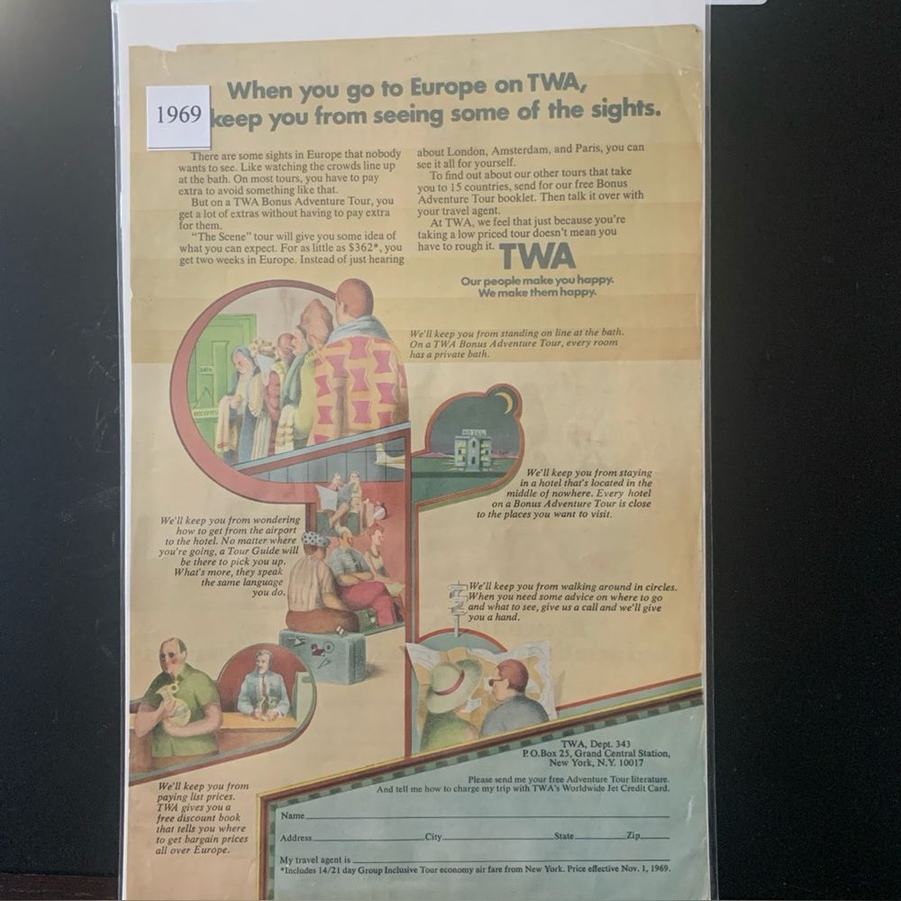 Vintage 1969 TWA When Your Go To Europe on TWA Ad Advertisement